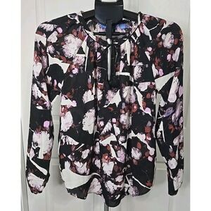 Women's Small Simply Vera Vera Wang sheer long-sleeve keyhole neck blouse Floral